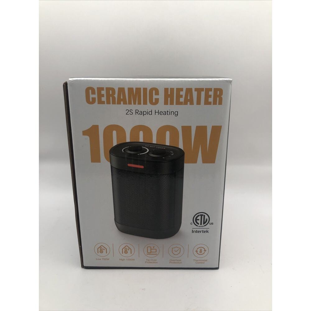 New Ceramic Heater 2S Rapid Heating 1000W Black Thermostat Control